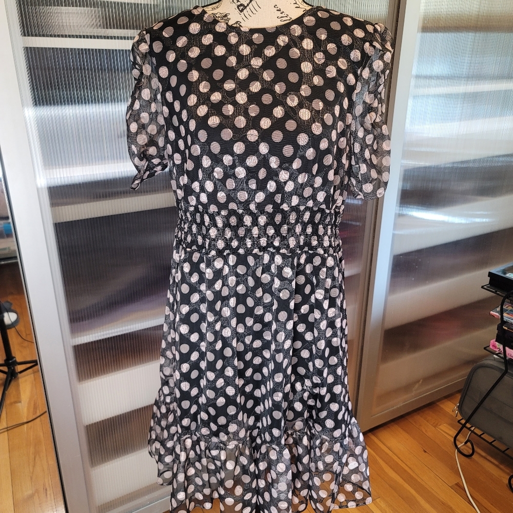 Betsey Johnson Puff Sleeve Black/Pink Dress